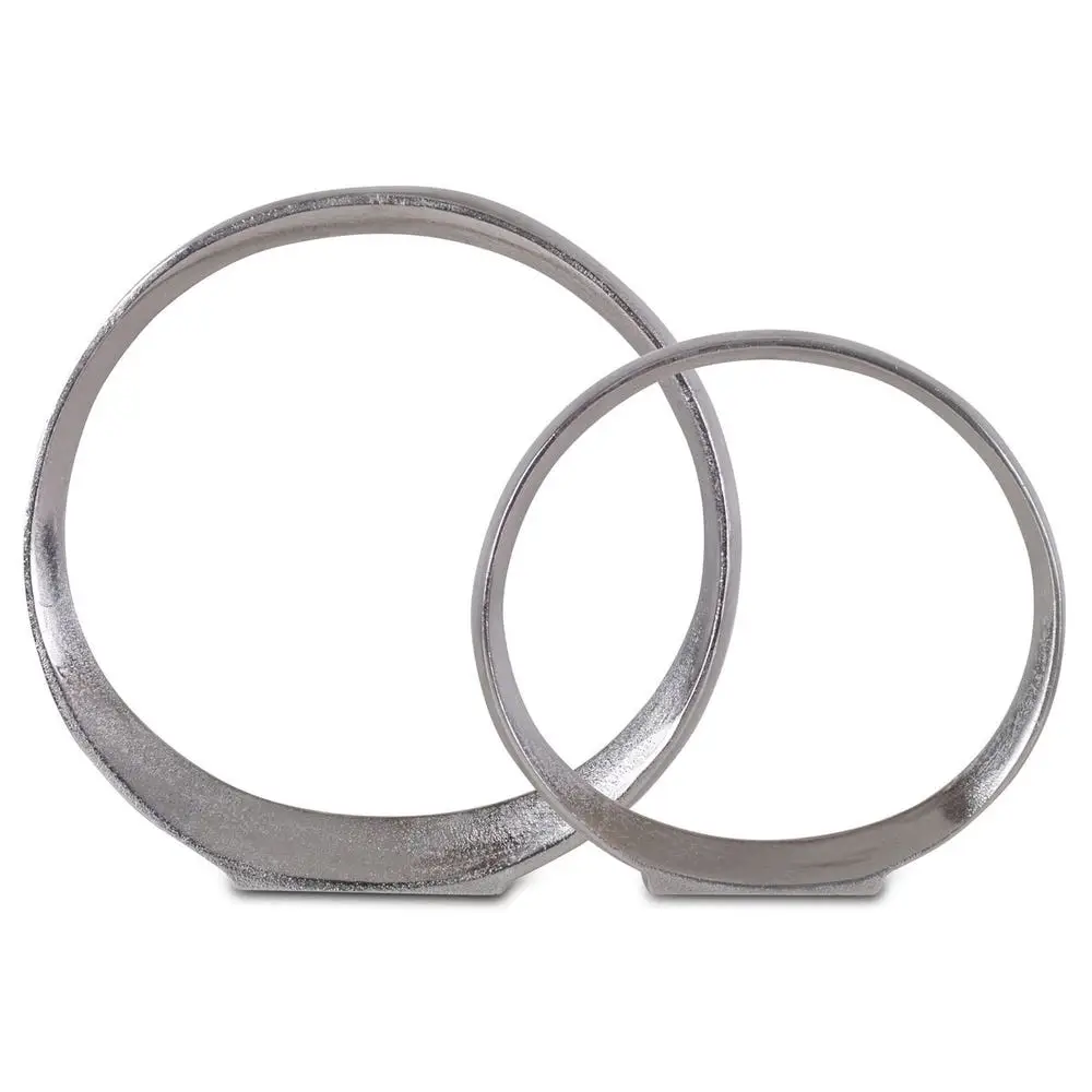 5483911af73a5d57d4924c1e998926ee Orbits Ring Sculptures, Nickel, S/2 - Image 1