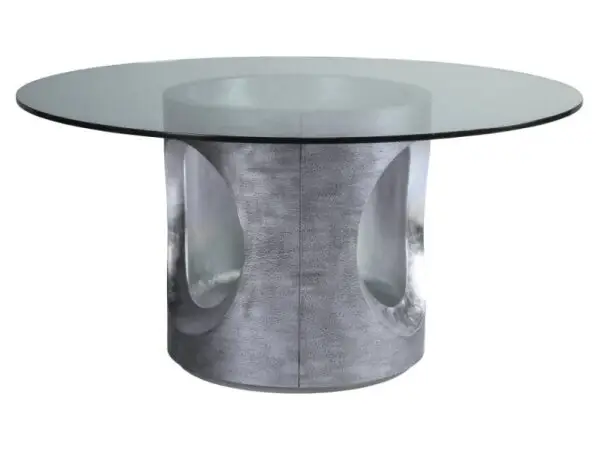 Signature Designs Circa 56 Inch Round Dining Table With Glass Top Silver Leaf 2275-870-56C